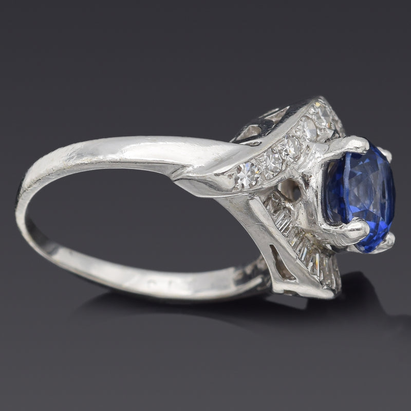 Vintage 14K White Gold Sapphire & 0.54 TCW Diamond Band Ring