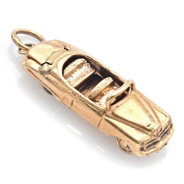 Vintage 14K Yellow Gold Convertible Car Charm Pendant with Moving Wheels