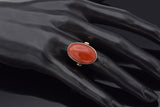 Vintage 14K Yellow Gold Red Coral Cabochon Oval Cocktail Ring