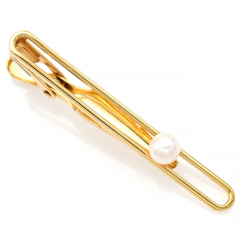 Vintage MIKIMOTO Tokyo 14K Yellow Gold Sea Pearl Tie Bar Clip + Box Booklet 4.6G