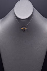 Antique 14K Gold & Sterling Silver Ruby & Rose Cut Diamond Butterfly Pendant