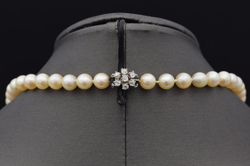 Vintage Platinum & 14K Gold Sea Pearl & 0.77 TCW Diamond Beaded Strand Necklace