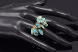 Antique 14K Yellow Gold Genuine Persian Turquoise Dangle Multi-Charm Band Ring 9.0Gr