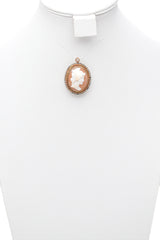 Antique 14K Yellow Gold Cameo Shell Oval Brooch Pin Pendant