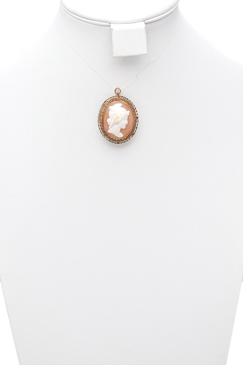 Antique 14K Yellow Gold Cameo Shell Oval Brooch Pin Pendant