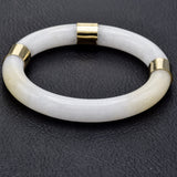 Vintage 14K Yellow Gold Translucent White Jade Bangle Bracelet
