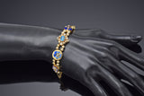 Antique Museum Company 14K Gold Blue Topaz & Diamond Slide Charm Bracelet + Box