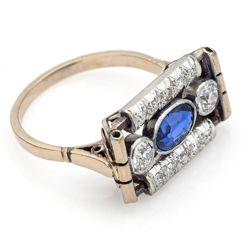 Antique Art Deco 14K Yellow Gold & Platinum 0.57 TCW Diamond & Sapphire Ring