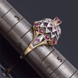 Vintage 18K Yellow Gold Ruby Thai Princess Harem Cluster Cocktail Ring 5.7 Grams