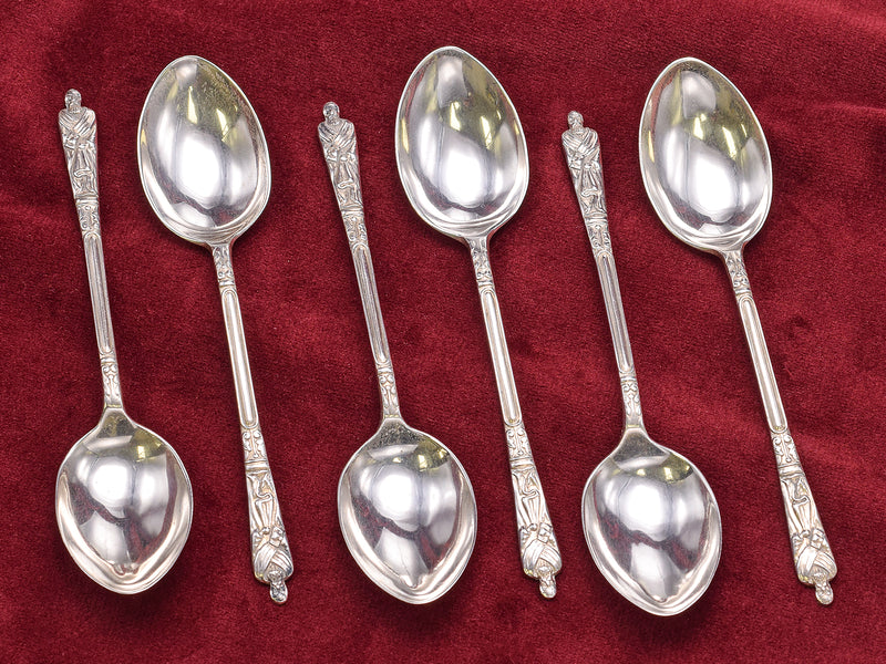 Antique 1911 Birmingham England Apostle Sterling Silver 6 Piece Spoon Set + Case