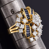 Vintage 18K Yellow Gold Blue Sapphire & 1.17 TCW Diamond Cocktail Ring + Box