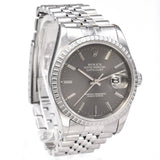 Vintage Rolex Datejust Watch Dark Grey Rhodium Dial Ref 16220