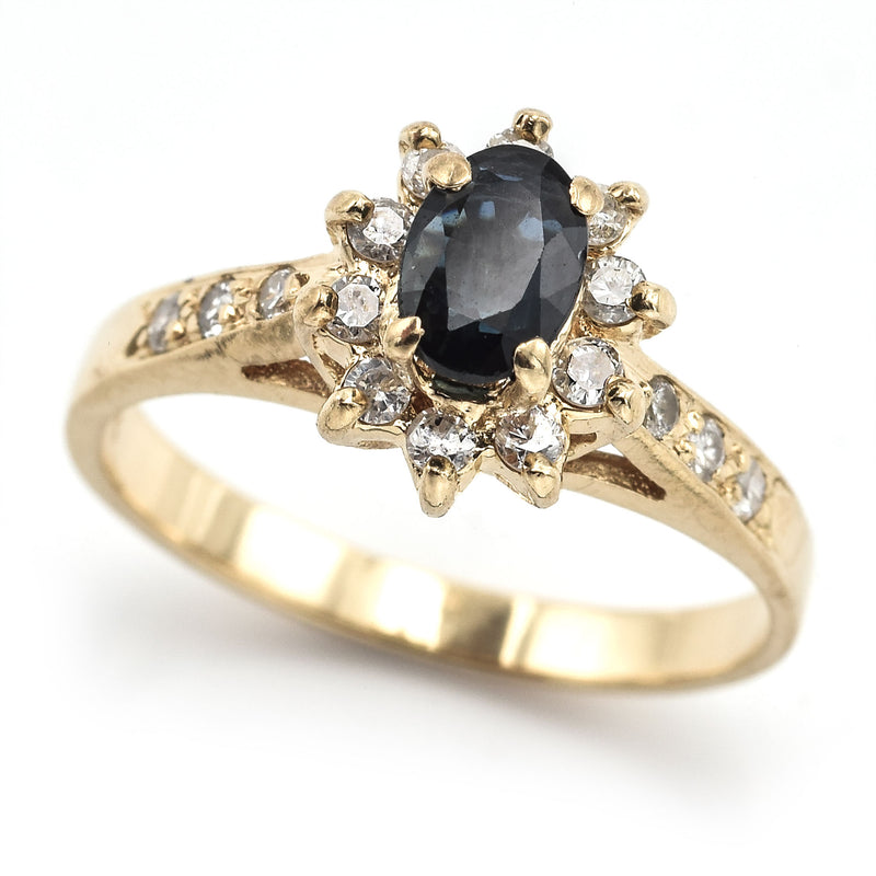 Vintage 14K Yellow Gold Sapphire & Diamond Band Ring