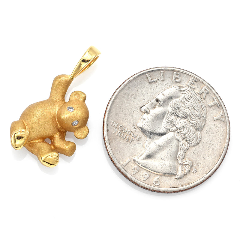 Vintage 14K Yellow Gold Diamond Teddy Bear Charm Pendant