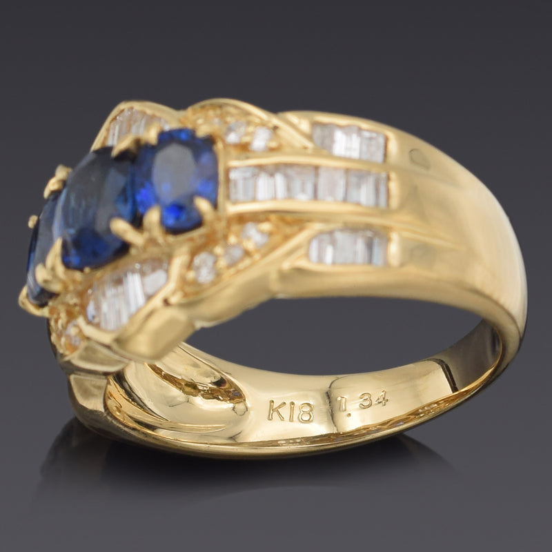 Estate 18K Yellow Gold 1.34 Ct Sapphire & 1.00 TCW Diamond Band Ring