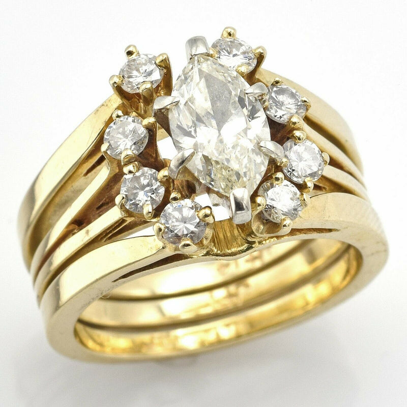 Vintage 14K Yellow Gold 0.84 Ct Marquise Diamond Three-Piece Ring Set