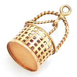 Vintage 14K Yellow Gold Pink Crystal Bucket Charm Pendant