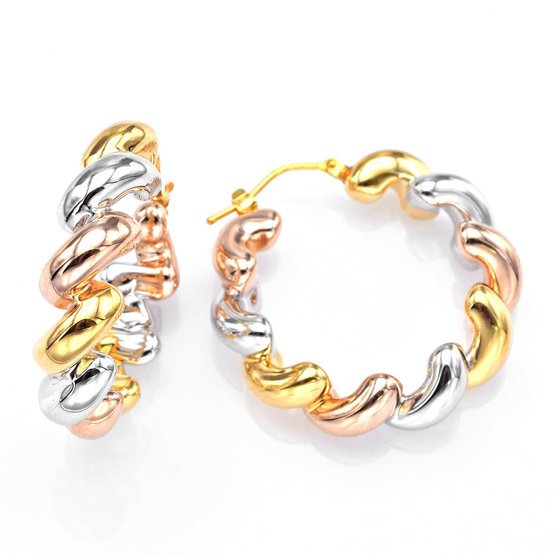 Milor Vintage Italian 14K Multi-Tone Gold Wave Hoop Dangle Earrings