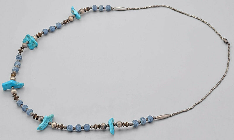 Vintage Sterling Silver Blue Coral & Turquoise Beaded Strand Necklace