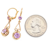 Vintage 14K Yellow Gold Pink Sapphire Dangle Leverback Earrings