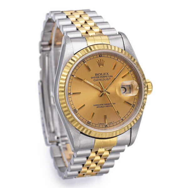 1996 Rolex Datejust SS / 18K Gold Champagne Dial Automatic Men's Watch Ref 16233