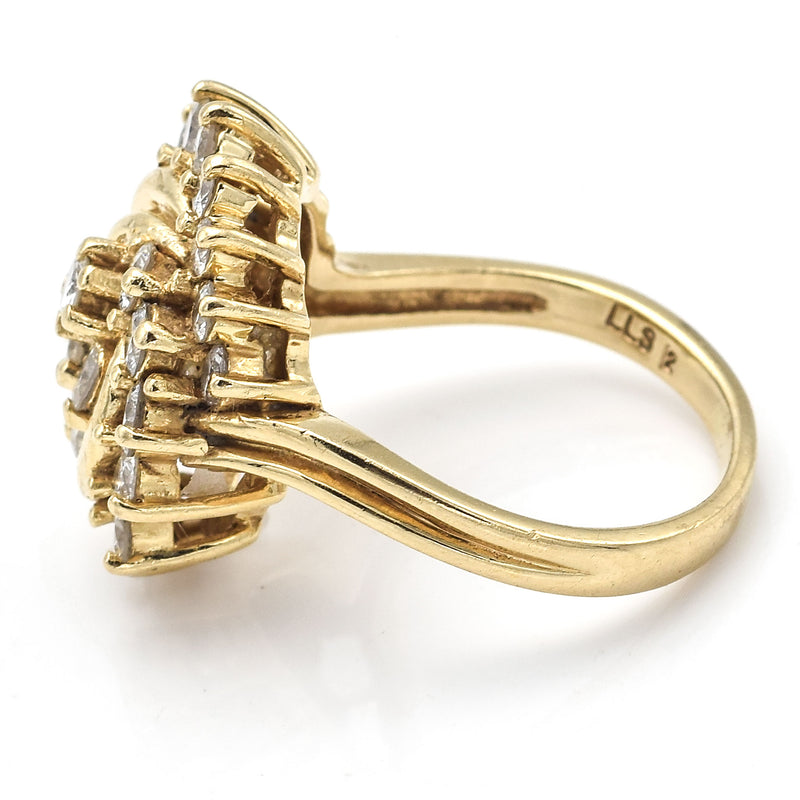Vintage 14K Yellow Gold 1.83 TCW Diamond Cluster Cocktail Ring