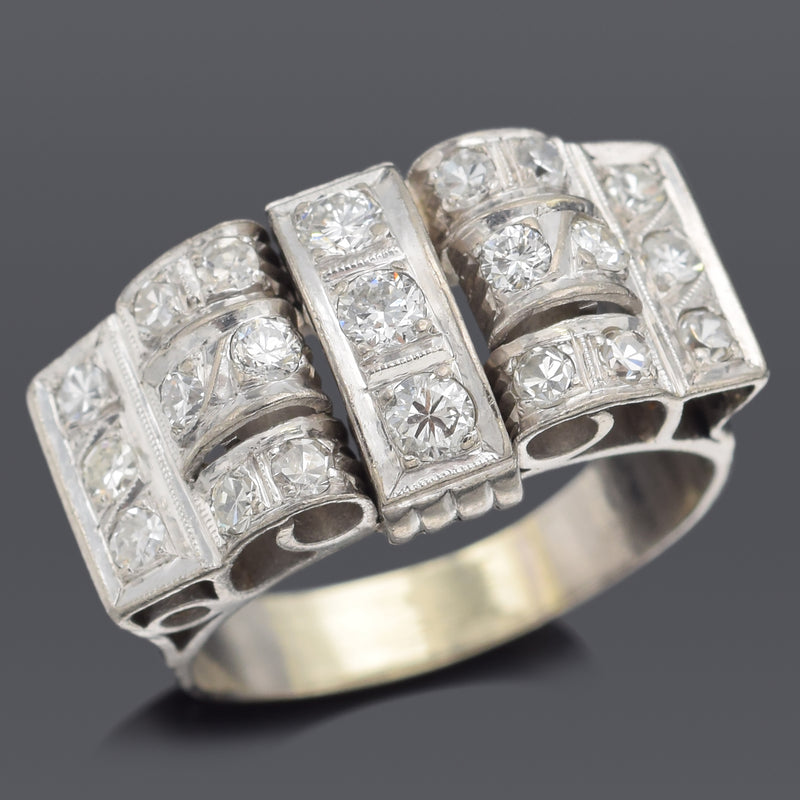 Antique Art Deco 14K White Gold 1.13 TCW Diamond Band Ring