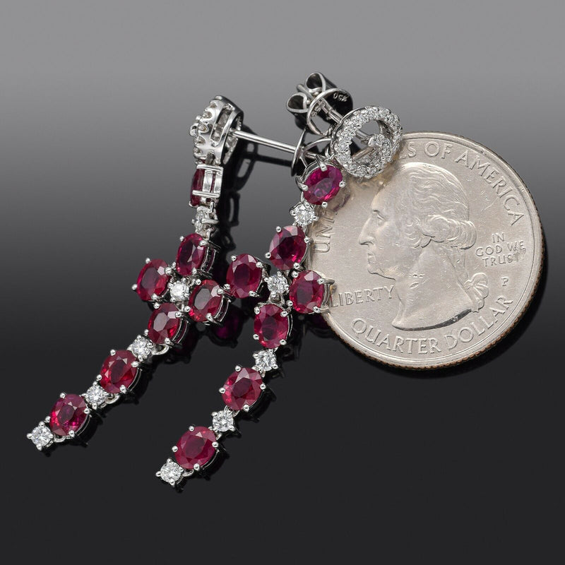 Estate 18K White Gold Ruby & 0.49 TCW Diamond Dangle Drop Earrings 6.1 Grams