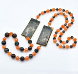 Vintage 14K Yellow Gold Moss Agate & Carnelian Strand Beaded Necklace