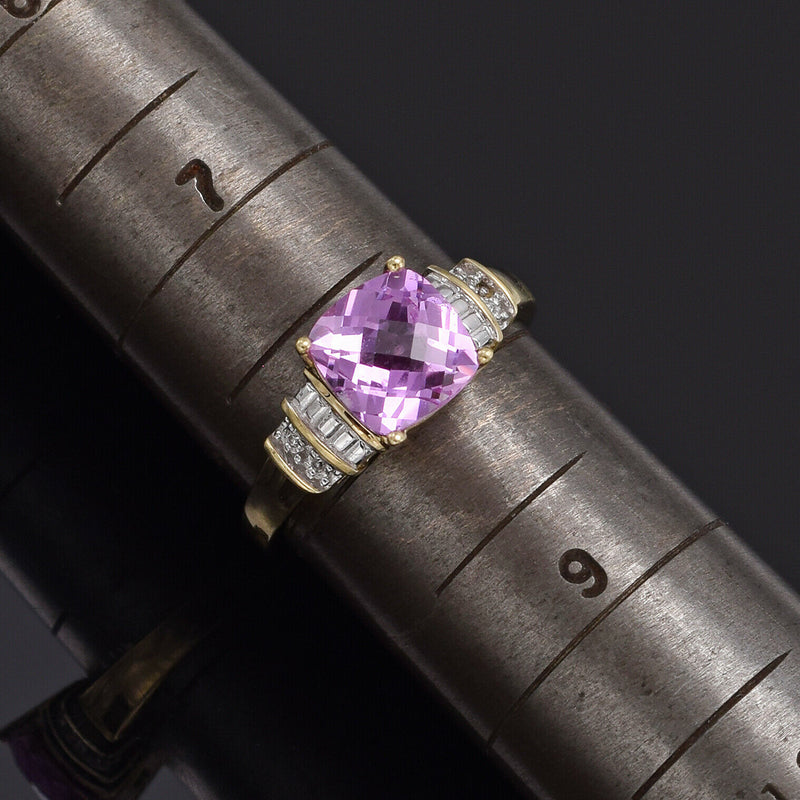 Vintage 10K Yellow Gold Pink Sapphire & Diamond Band Ring