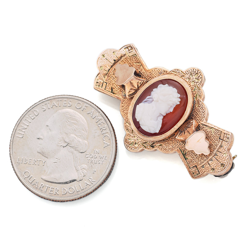 Antique Victorian 14K Yellow Gold Carnelian Cameo Brooch Pin Pendant