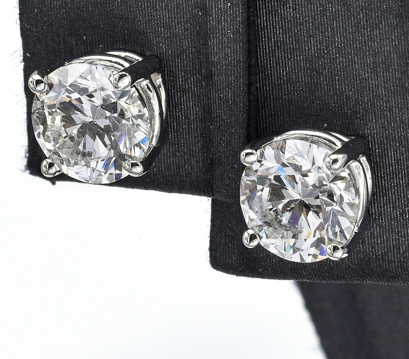 Vintage 14K White Gold 2.19 TCW Diamond Round Stud Earrings