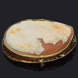 Antique 14K Yellow Gold Cameo Shell Oval Large Brooch Pin Pendant