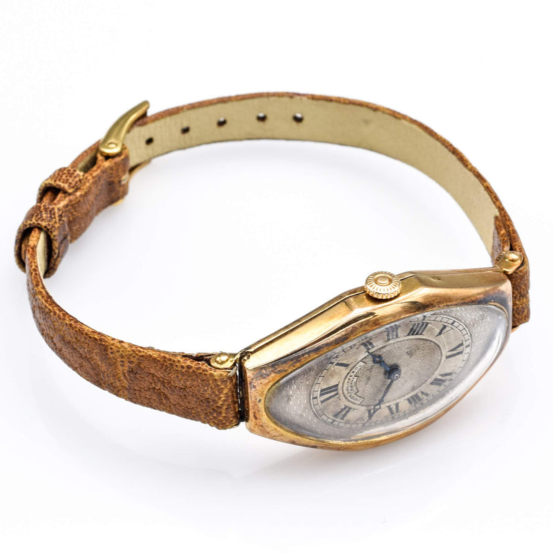 Antique 1917 Patek Philippe Watch 14k Gold Tourneau Case Gilded Dial