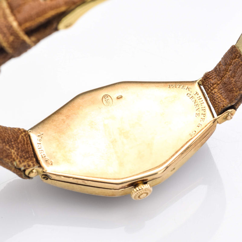 Antique 1917 Patek Philippe Watch 14k Gold Tourneau Case Gilded Dial