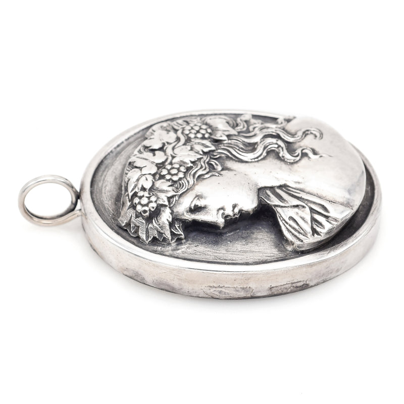 Vintage Henryk Winograd HW 999 Fine Silver Repoussé Woman Grape Vine Pendant