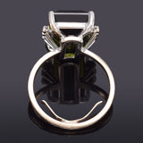 Vintage 18K Gold 7.62 Ct Green Tourmaline & Diamond Cocktail Ring 6.2 Gr F/G VS