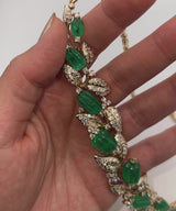 Vintage 18K Yellow Gold Emerald & 6.42 TCW Diamond Bib Necklace
