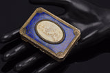 Antique Sterling Silver & Gilt Lapis Inlay Etched Trinket Case Box
