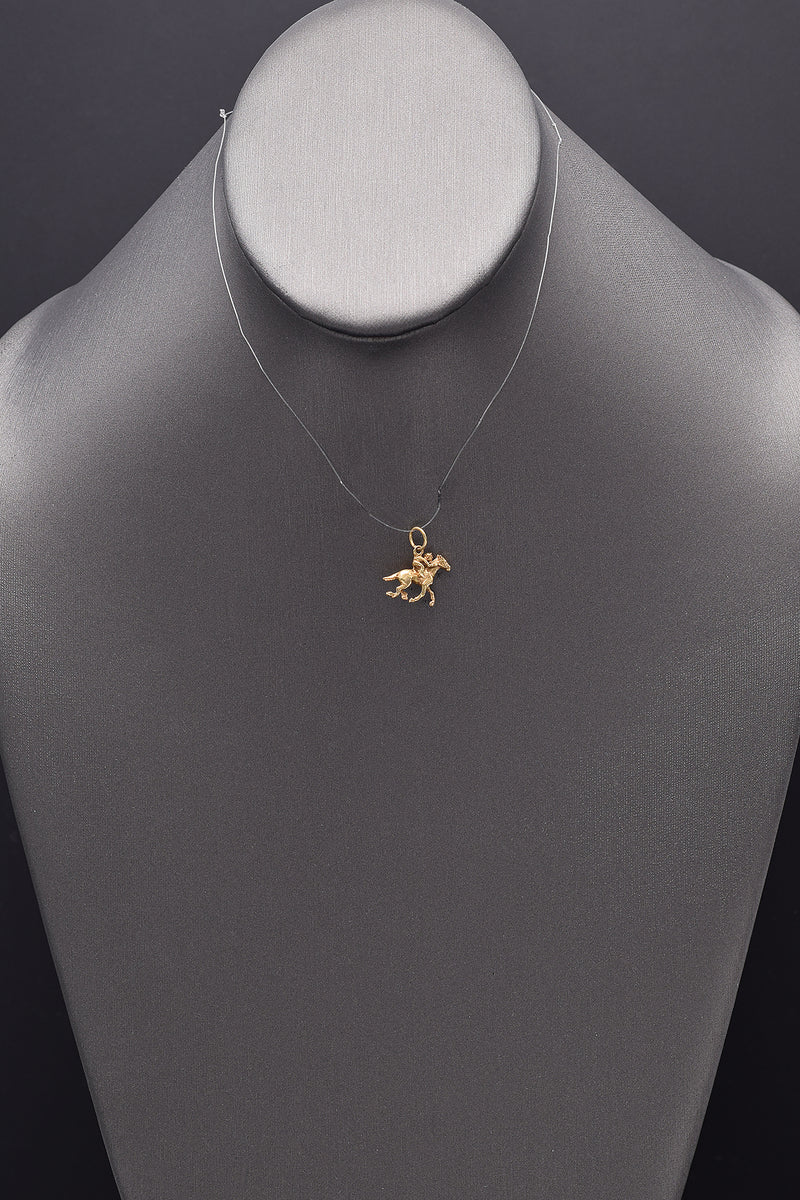 Vintage 14K Yellow Gold Equestrian Horse & Jockey Rider Charm Pendant