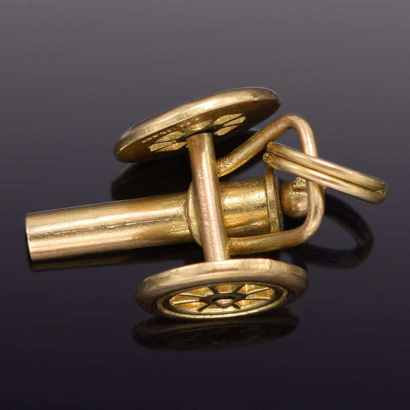 Vintage 14K Yellow Gold Movable Cannon Charm Pendant 1.9 Grams
