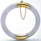 Vintage 14K Yellow Gold Lavender & Green Jade Hinged Bangle Bracelet
