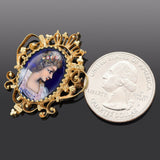 Antique French 14K Yellow Gold Hand Painted Portrait Brooch Pin Pendant 8.8Grams
