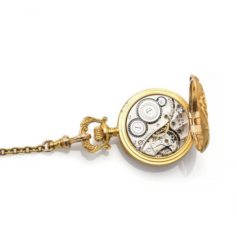 Antique 1914 Lady Elgin 18K Gold Diamond 15J Enamel Perfume Bottle Pocket Watch