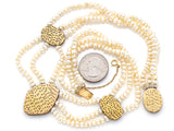 Vintage 14K Yellow Gold Sea Pearl Floral Enamel Beaded Multi-Strand Necklace