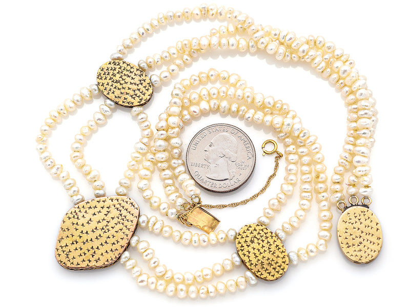 Vintage 14K Yellow Gold Sea Pearl Floral Enamel Beaded Multi-Strand Necklace