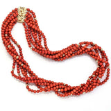 Vintage Red Coral 14k Gold Filled Multi-Strand Beaded Strand Necklace