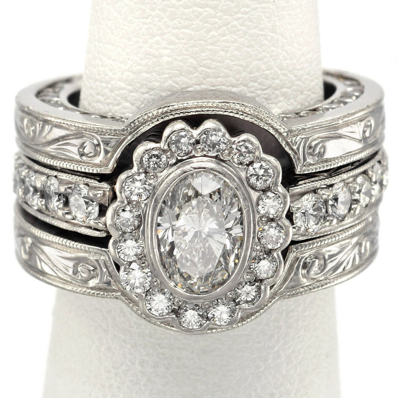 Vintage Platinum 2.69 TCW Diamond Soldered 3 Piece Ring Set 22.2 Grams Size 4