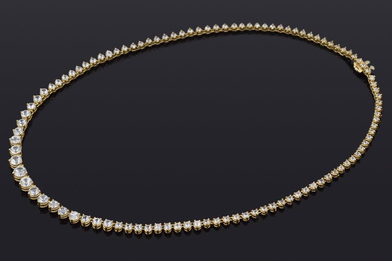 Vintage 14K Yellow Gold White Sapphire Graduated Tennis Necklace