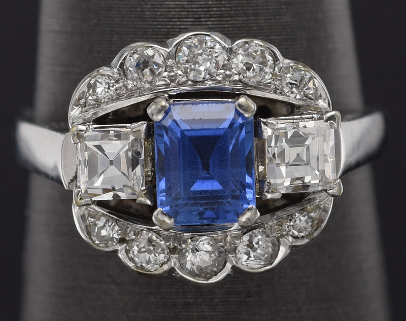 GIA Certified Antique 14K Gold Natural Sapphire &0.92TCW Diamond Band Ring 4.53G